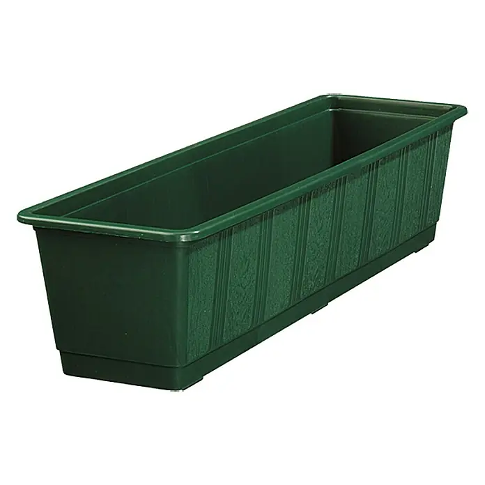 Geli Standard Balkonkasten - Max. Außenlänge: 60 cm, Dunkelgrün - Grüner, länglicher Blumenkasten aus Kunststoff, ideal für Balkone oder Fensterbänke, mit einer strukturierten Oberfläche.