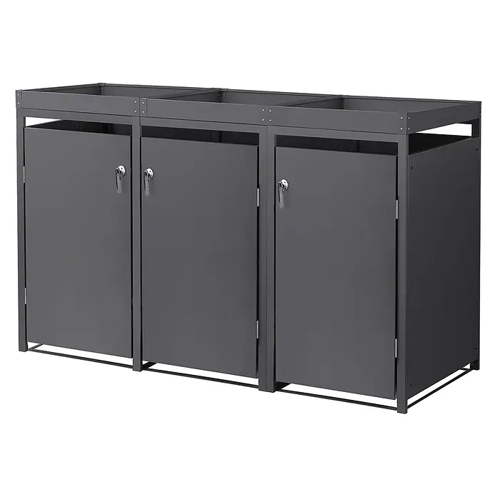 ML-Design Mülltonnenbox 3er 240L mit Pflanzdach 200x80x124 cm Anthrazit - Stahl, Anthrazit, Geeignet für Anzahl Mülltonnen: 3 Stk.