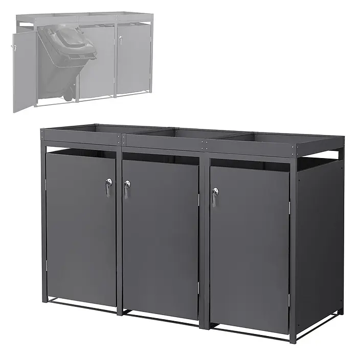 ML-Design Mülltonnenbox 3er 240L mit Pflanzdach 200x80x124 cm Anthrazit - Stahl, Anthrazit, Geeignet für Anzahl Mülltonnen: 3 Stk.