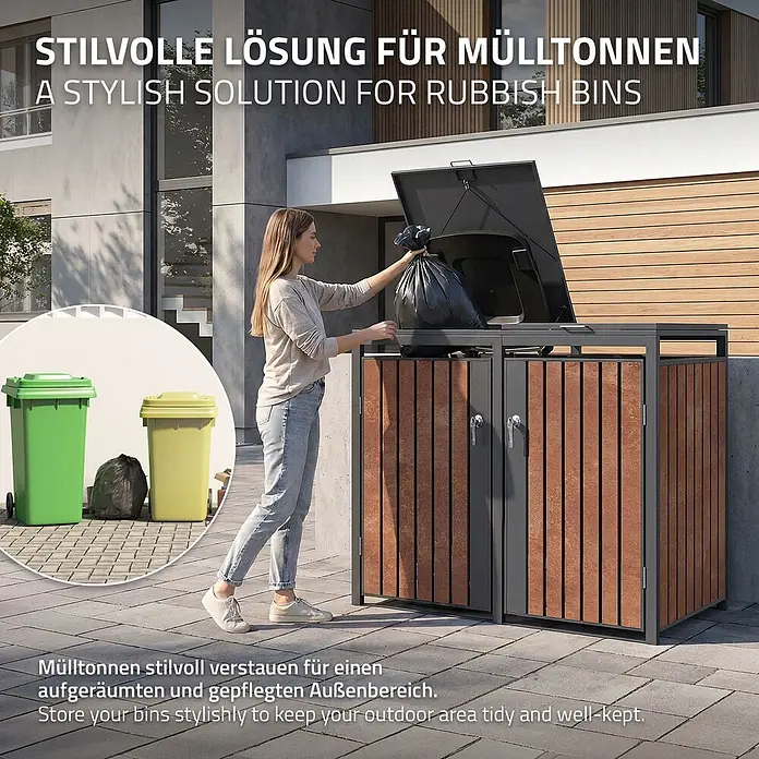 ML-Design Mülltonnenbox 2er 240L 132x80x120 cm Anthrazit-Rostoptik - Stahl, Anthrazit, Rot-Braun, Geeignet für Anzahl Mülltonnen: 2 Stk.