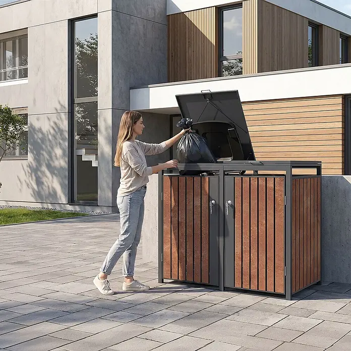 ML-Design Mülltonnenbox 2er 240L 132x80x120 cm Anthrazit-Rostoptik - Stahl, Anthrazit, Rot-Braun, Geeignet für Anzahl Mülltonnen: 2 Stk.