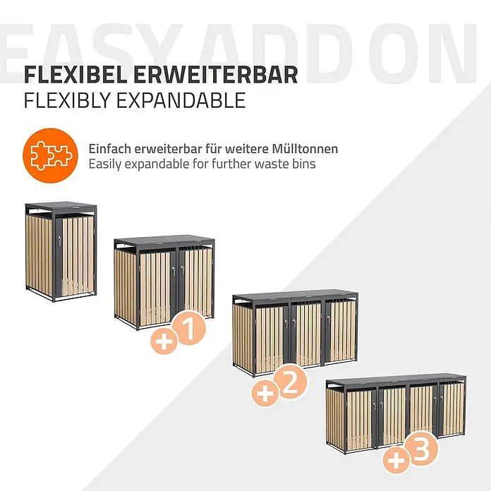 ML-Design Mülltonnenbox Mülltonnenbox 3er 240L 200x80x120cm Holzoptik wetterfest - Stahl, Anthrazit, Hellbraun, Geeignet für Anzahl Mülltonnen: 2 Stk.