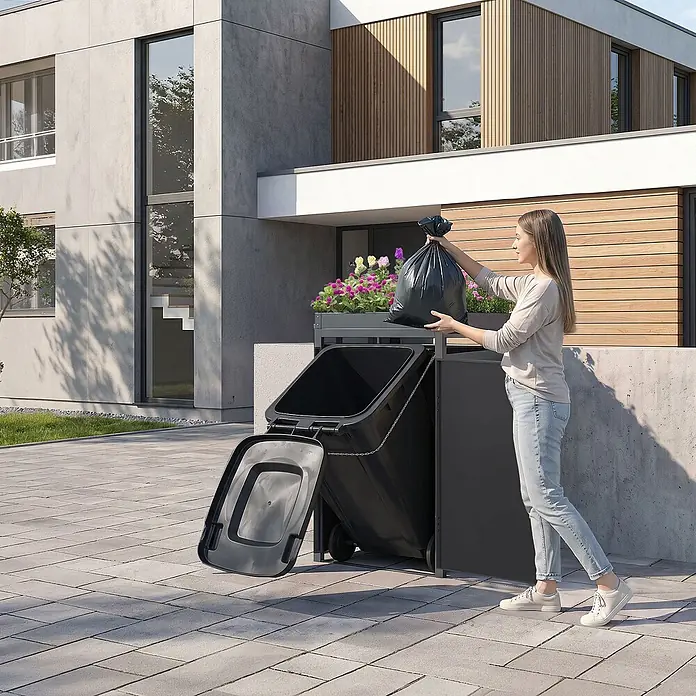 ML-Design Mülltonnenbox 1er 240L mit Pflanzdach abschließbar 68x80x124 cm Anthrazit - Stahl, Anthrazit, Geeignet für Anzahl Mülltonnen: 1 Stk.