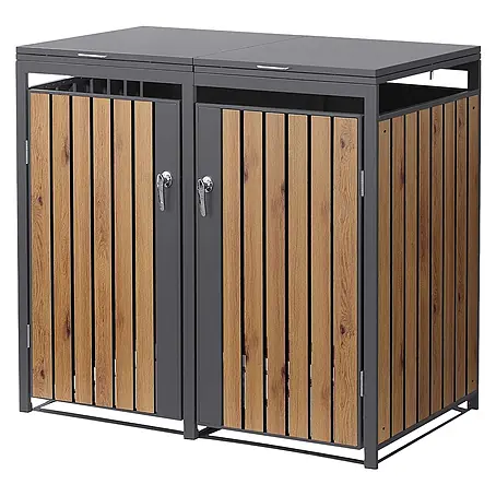 ML-Design  Mülltonnenbox 2er 240L mit Klappdeckel abschließbar 132x80x120 cm Anthrazit-Eichenoptik