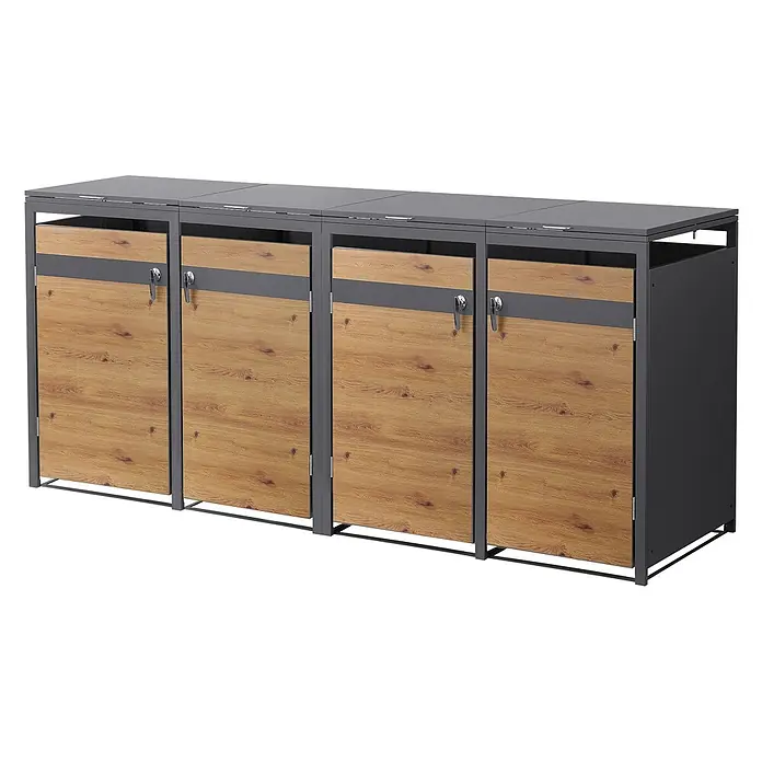 ML-Design Mülltonnenbox Mülltonnenbox 4er 240L 264x80x120cm Holzoptik mit Deckel - Stahl, Anthrazit, Hellbraun, Geeignet für Anzahl Mülltonnen: 4 Stk.