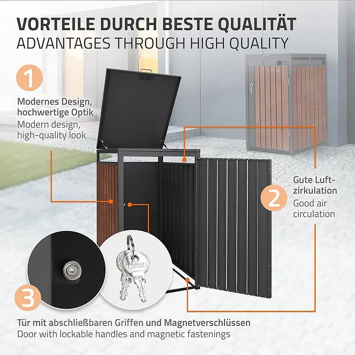 ML-Design Mülltonnenbox 1er 240L 68x80x120 cm Anthrazit-Rostoptik - Stahl, Anthrazit, Rot-Braun, Geeignet für Anzahl Mülltonnen: 1 Stk.