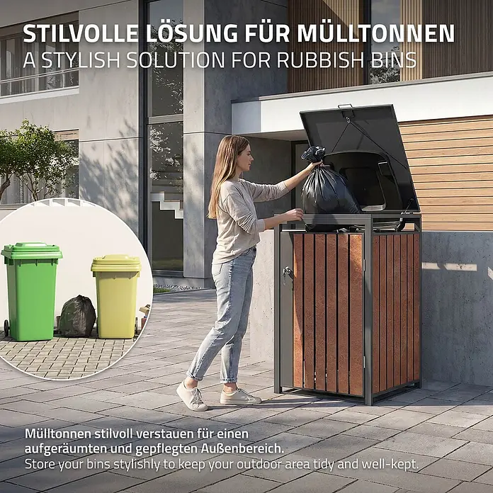 ML-Design Mülltonnenbox 1er 240L 68x80x120 cm Anthrazit-Rostoptik - Stahl, Anthrazit, Rot-Braun, Geeignet für Anzahl Mülltonnen: 1 Stk.
