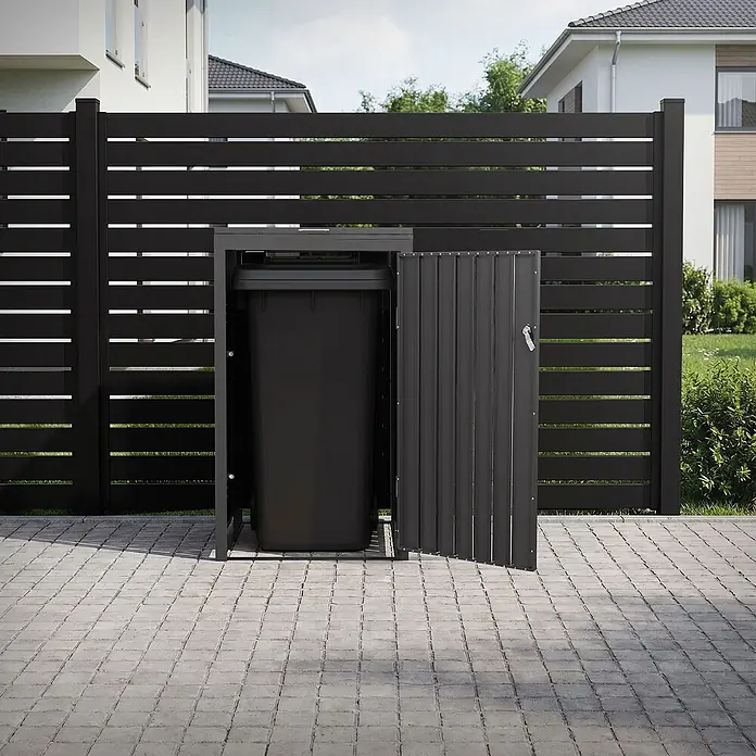 ML-Design Mülltonnenbox Mülltonnenbox 1er 240L 68x80x120cm Anthrazit-Holzoptik mit Deckel - Stahl, Anthrazit, Geeignet für Anzahl Mülltonnen: 1 Stk.