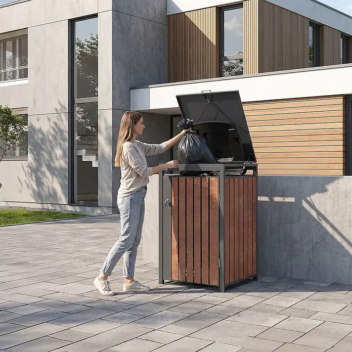 ML-Design Mülltonnenbox 1er 240L 68x80x120 cm Anthrazit-Rostoptik - Stahl, Anthrazit, Rot-Braun, Geeignet für Anzahl Mülltonnen: 1 Stk.