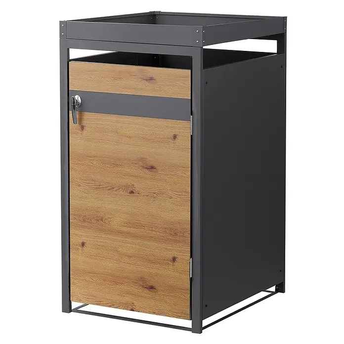 ML-Design Mülltonnenbox Mülltonnenbox 1er 240L 68x80x124cm Holzoptik mit Pflanzdach - Stahl, Anthrazit, Braun, Geeignet für Anzahl Mülltonnen: 1 Stk.
