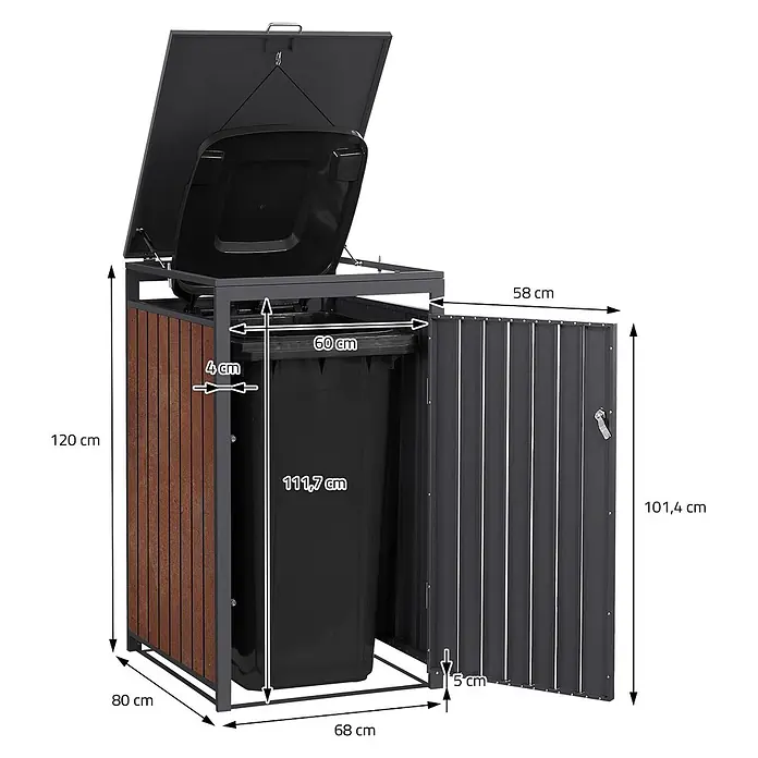 ML-Design Mülltonnenbox 3er 240L 200x80x120 cm Anthrazit-Rostoptik - Stahl, Anthrazit, Rot-Braun, Geeignet für Anzahl Mülltonnen: 3 Stk.