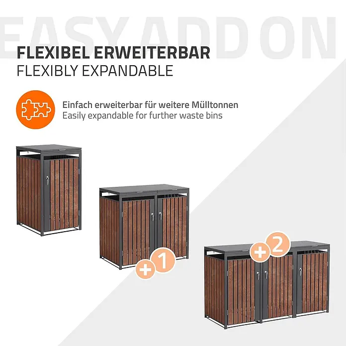 ML-Design Mülltonnenbox 1er 240L 68x80x120 cm Anthrazit-Rostoptik - Stahl, Anthrazit, Rot-Braun, Geeignet für Anzahl Mülltonnen: 1 Stk.