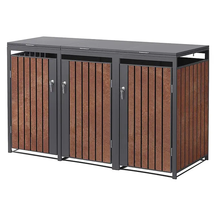 ML-Design Mülltonnenbox 3er 240L 200x80x120 cm Anthrazit-Rostoptik - Stahl, Anthrazit, Rot-Braun, Geeignet für Anzahl Mülltonnen: 3 Stk.
