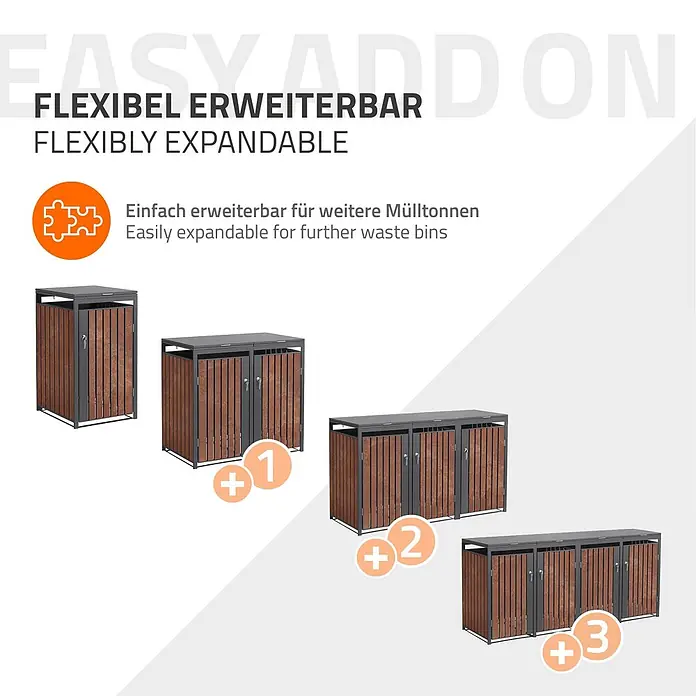 ML-Design Mülltonnenbox 3er 240L 200x80x120 cm Anthrazit-Rostoptik - Stahl, Anthrazit, Rot-Braun, Geeignet für Anzahl Mülltonnen: 3 Stk.