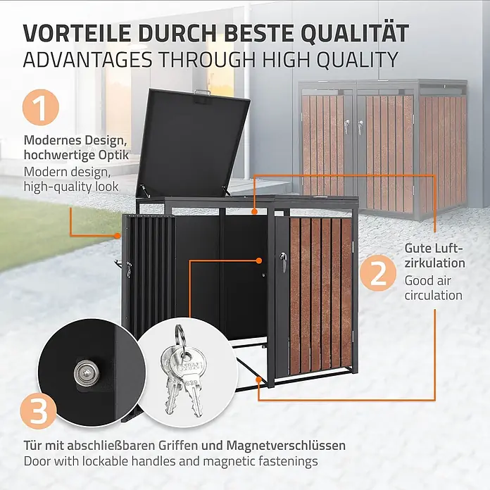 ML-Design Mülltonnenbox 2er 240L 132x80x120 cm Anthrazit-Rostoptik - Stahl, Anthrazit, Rot-Braun, Geeignet für Anzahl Mülltonnen: 2 Stk.