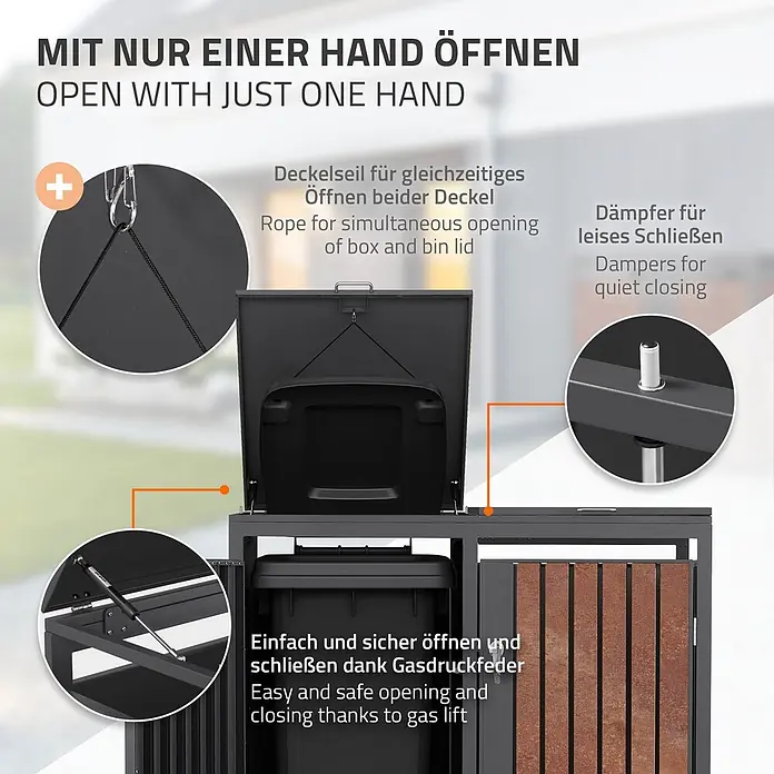 ML-Design Mülltonnenbox 2er 240L 132x80x120 cm Anthrazit-Rostoptik - Stahl, Anthrazit, Rot-Braun, Geeignet für Anzahl Mülltonnen: 2 Stk.