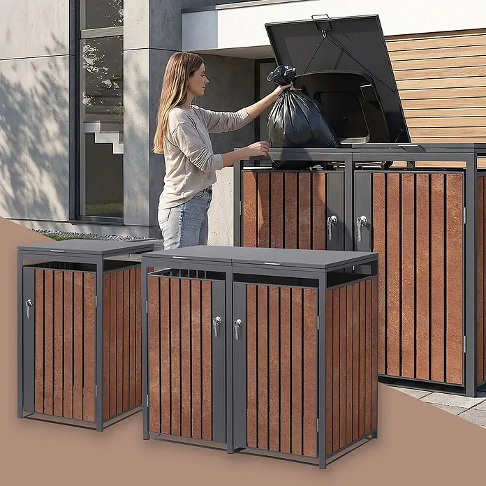 ML-Design Mülltonnenbox 3er 240L 200x80x120 cm Anthrazit-Rostoptik - Stahl, Anthrazit, Rot-Braun, Geeignet für Anzahl Mülltonnen: 3 Stk.