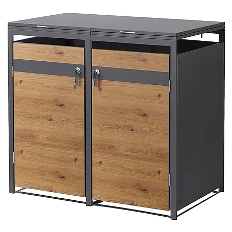 ML-Design  Mülltonnenbox 2er 240L mit Klappdeckel abschließbar 132x80x120 cm Anthrazit-Eichenoptik