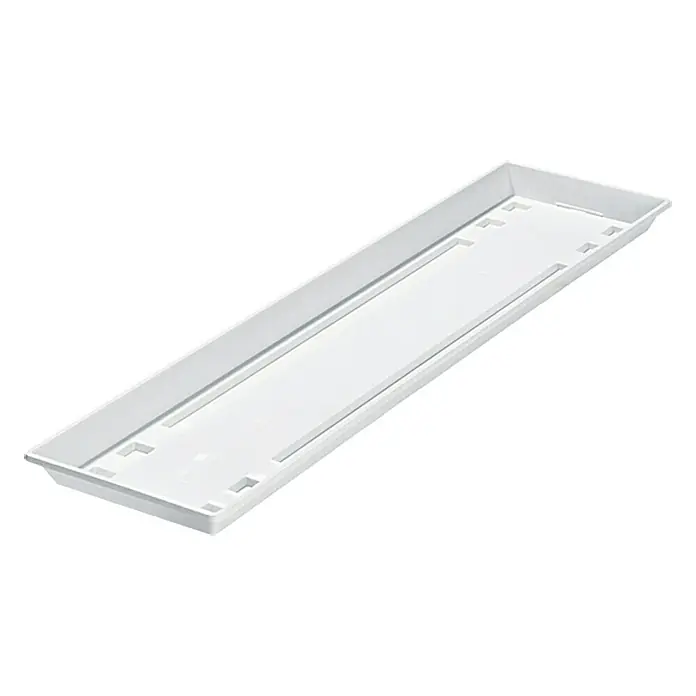 Geli Standard Plato para maceta de balcón - Longitud exterior máx.: 60 cm, Blanco - Carcasa de montaje de plástico blanco para una óptima gestión y organización de cables, asegurando un espacio de trabajo limpio y ordenado.