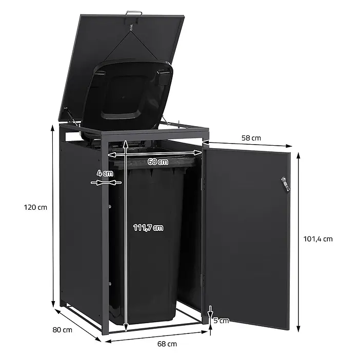 ML-Design Mülltonnenbox Mülltonnencontainer mit Klappdeckel/Tür für 1 Tonne 120 oder 240 Liter - Stahl, Anthrazit, Rot-Braun, Geeignet für Anzahl Mülltonnen: 1 Stk.