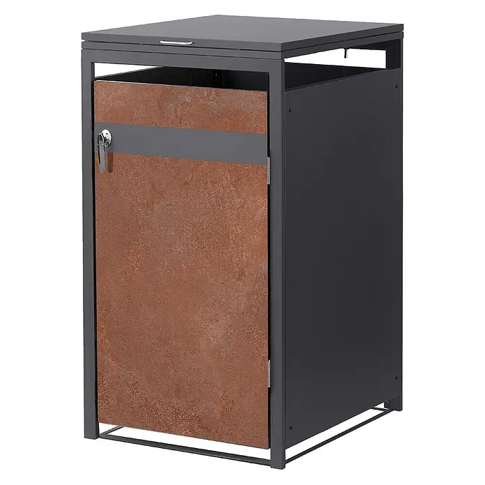 ML-Design Mülltonnenbox Mülltonnencontainer mit Klappdeckel/Tür für 1 Tonne 120 oder 240 Liter - Stahl, Anthrazit, Rot-Braun, Geeignet für Anzahl Mülltonnen: 1 Stk.