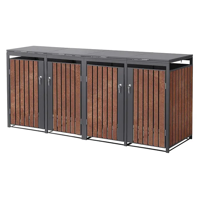 ML-Design Mülltonnenbox 4er 240L 264x80x120 cm Anthrazit-Rostoptik - Stahl, Anthrazit, Rot-Braun, Geeignet für Anzahl Mülltonnen: 4 Stk.