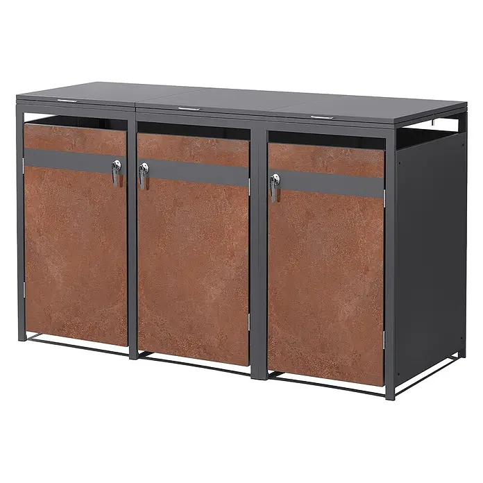 ML-Design Mülltonnenbox 3er 240L mit Klappdeckel 200x80x120 cm Anthrazit-Rostoptik - Stahl, Anthrazit, Rot-Braun, Geeignet für Anzahl Mülltonnen: 3 Stk.