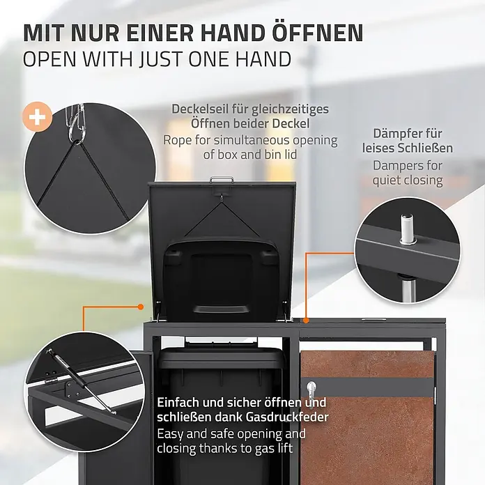 ML-Design Mülltonnenbox 2er 240L mit Klappdeckel 132x80x120 cm Anthrazit-Rostoptik - Stahl, Anthrazit, Rot-Braun, Geeignet für Anzahl Mülltonnen: 2 Stk.