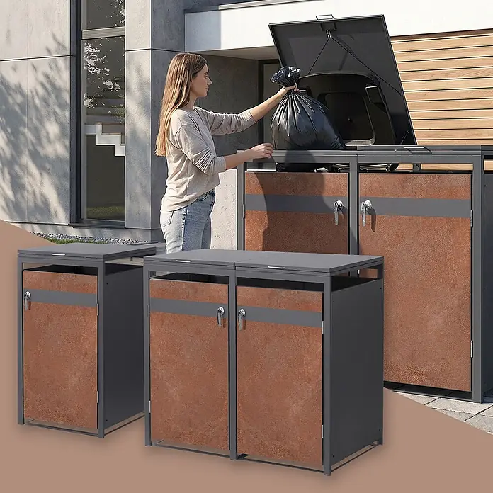 ML-Design Mülltonnenbox 3er 240L mit Klappdeckel 200x80x120 cm Anthrazit-Rostoptik - Stahl, Anthrazit, Rot-Braun, Geeignet für Anzahl Mülltonnen: 3 Stk.