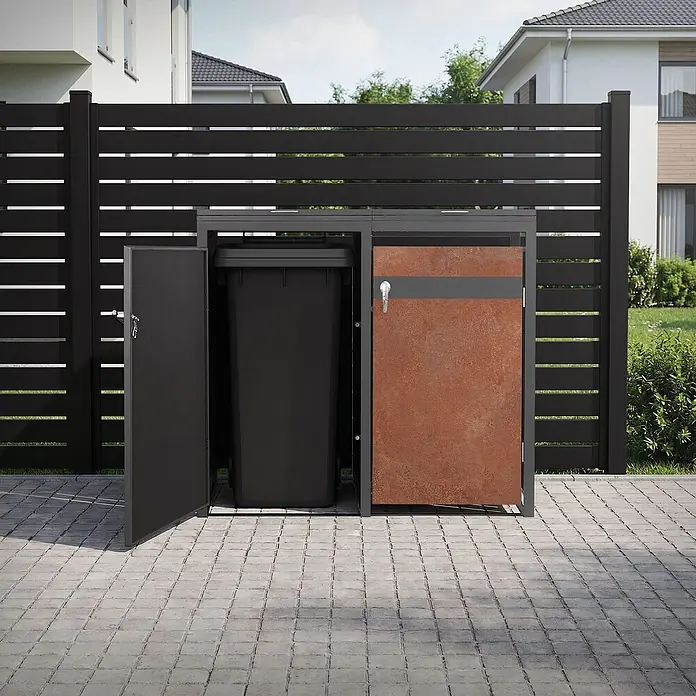 ML-Design Mülltonnenbox 2er 240L mit Klappdeckel 132x80x120 cm Anthrazit-Rostoptik - Stahl, Anthrazit, Rot-Braun, Geeignet für Anzahl Mülltonnen: 2 Stk.