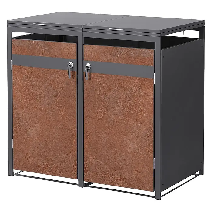 ML-Design Mülltonnenbox 2er 240L mit Klappdeckel 132x80x120 cm Anthrazit-Rostoptik - Stahl, Anthrazit, Rot-Braun, Geeignet für Anzahl Mülltonnen: 2 Stk.