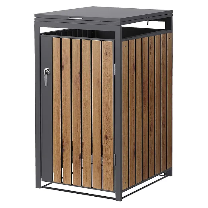 ML-Design Mülltonnenbox Mülltonnenbox 1er 240L 68x80x120cm Anthrazit-Holzoptik mit Deckel - Stahl, Anthrazit, Geeignet für Anzahl Mülltonnen: 1 Stk.