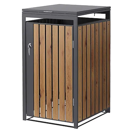 ML-Design  Mülltonnenbox Mülltonnenbox 1er 240L 68x80x120cm Anthrazit-Holzoptik mit Deckel
