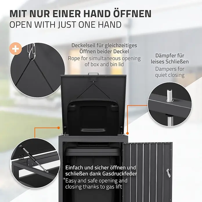 ML-Design Mülltonnenbox Mülltonnenbox 1er 240L 68x80x120cm Anthrazit-Holzoptik mit Deckel - Stahl, Anthrazit, Geeignet für Anzahl Mülltonnen: 1 Stk.
