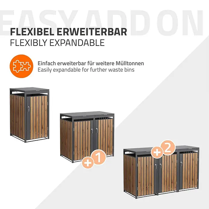 ML-Design Mülltonnenbox Mülltonnenbox 1er 240L 68x80x120cm Anthrazit-Holzoptik mit Deckel - Stahl, Anthrazit, Geeignet für Anzahl Mülltonnen: 1 Stk.
