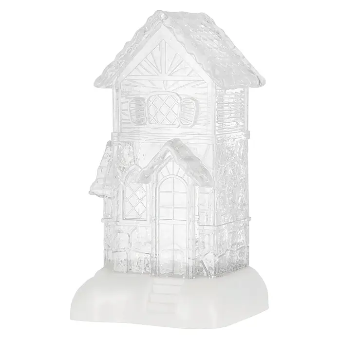 Markslöjd LED-Weihnachtsdekoleuchte Dale - 14,5 x 13 x 26 cm, Weiß/ Transparent, Batteriebetrieben, LED - Transparentes, eisähnliches Deko-Haus mit filigranen Details und weißem Schneesockel für festliche Dekorationen.