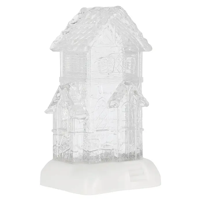 Markslöjd LED-Weihnachtsdekoleuchte Dale - 14,5 x 13 x 26 cm, Weiß/ Transparent, Batteriebetrieben, LED - Transparente Kristallhaus-Figur mit feinen Details auf weißem Sockel.