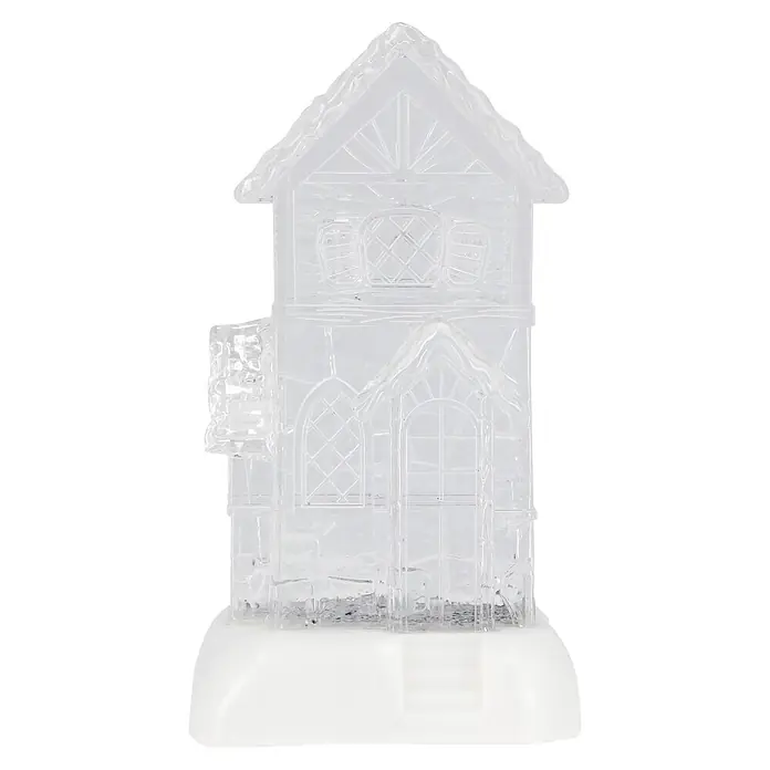 Markslöjd LED-Weihnachtsdekoleuchte Dale - 14,5 x 13 x 26 cm, Weiß/ Transparent, Batteriebetrieben, LED - Klares, eisähnliches Deko-Haus mit feinen Details und weißem Sockel, als Winterdekoration.