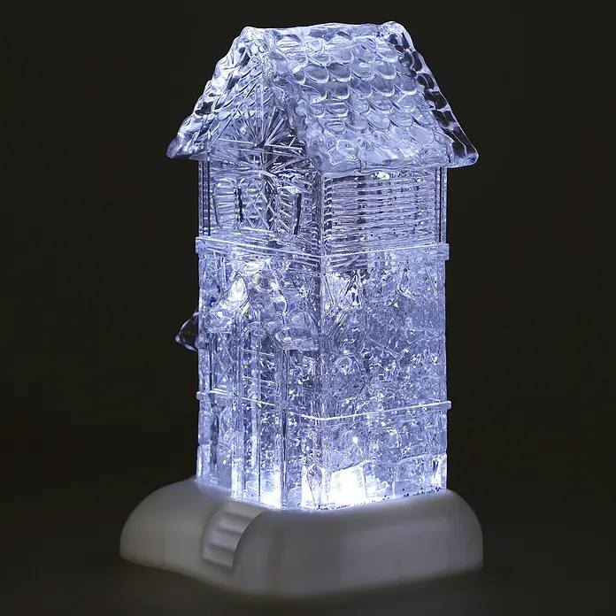 Markslöjd LED-Weihnachtsdekoleuchte Dale - 14,5 x 13 x 26 cm, Weiß/ Transparent, Batteriebetrieben, LED - Klare, beleuchtete Hausdekoration mit strukturiertem Dach auf weißem Sockel.