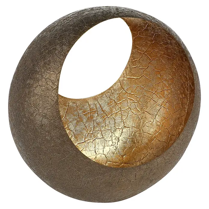 Teelichthalter Izzy - Durchmesser: 16 cm, Metall, Bronze - Texturierte Bronzekugel mit goldener, rissiger Innenseite und offenem Design.