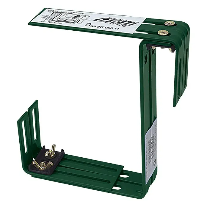 Geli Balkonkastenhalter Typ D - Grün, 2-fach verstellbar, 2 Stk. - Ein grüner, verstellbarer Dachrinnenhalter für die Installation. Robuste Konstruktion für zuverlässige Befestigung von Dachrinnen.