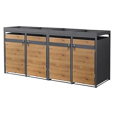 ML-Design  Mülltonnenbox Mülltonnenbox 4er 240L 264x80x124cm Holzoptik mit Pflanzdach