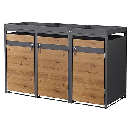 ML-Design  Mülltonnenbox Mülltonnenbox 3er 240L 200x80x124cm Holzoptik mit Pflanzdach