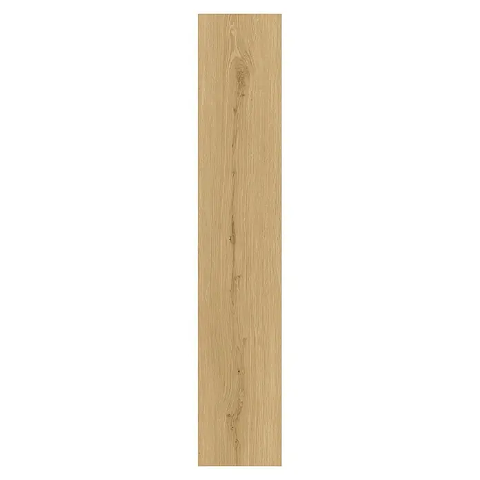 Vinylboden Rigid - Eiche Nordland, Landhausdiele, 1.295 x 240 x 6 mm - Helles Holzpaneel mit natürlicher Maserung und sichtbaren Ästen, geeignet für Böden oder Wandverkleidungen.
