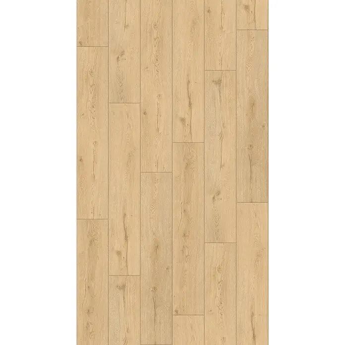Vinylboden Rigid - Eiche Telemark, Landhausdiele, 1.295 x 240 x 6 mm - Helle Holzplankenboden mit natürlicher Maserung und Ästen.