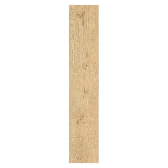 Vinylboden Rigid - Eiche Telemark, Landhausdiele, 1.295 x 240 x 6 mm - Helle Holzdiele in Naturfarbe mit ausgeprägter Maserung, Ästen und Rissen.