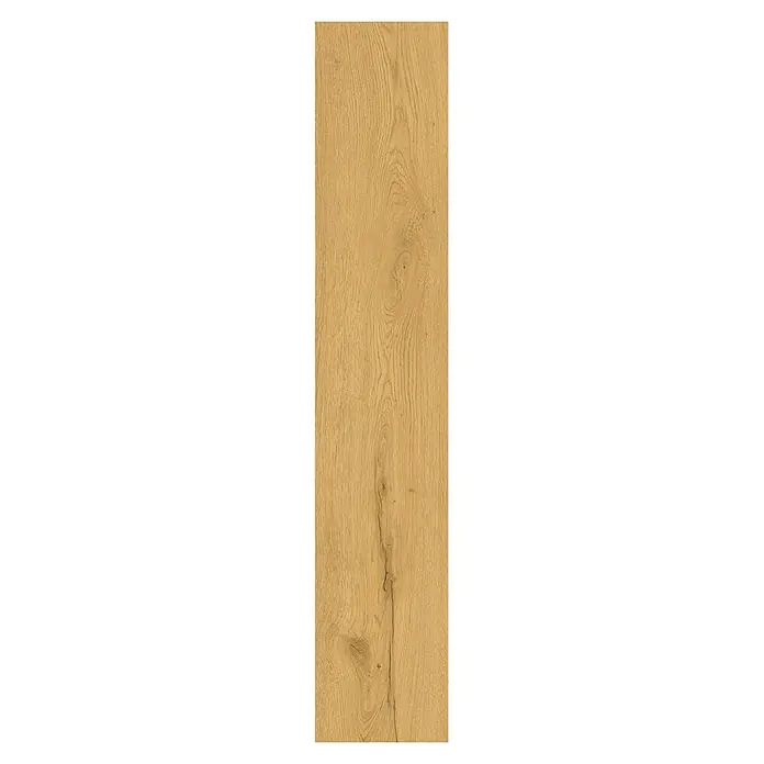 Vinylboden Rigid - Eiche Troms, Landhausdiele, 1.295 x 240 x 6 mm - Hellbraune Holzmaserung Fliese mit natürlicher Holzstruktur, sichtbaren Ästen und variierten Maserungen.