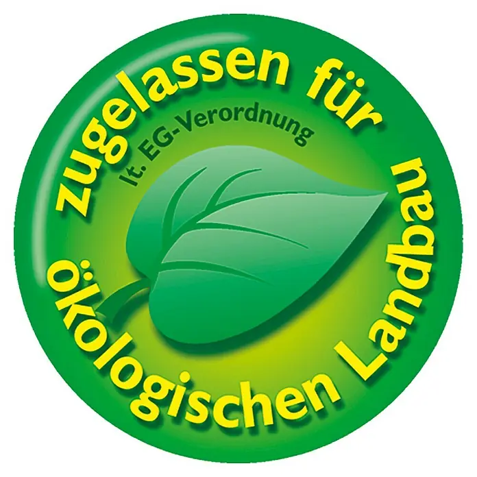 Neudorff BioTrissol Fertilizante para hierbas - 250 ml - El signo circular verde y amarillo marca productos de la agricultura ecológica de acuerdo con la normativa UE con hoja estilizada.