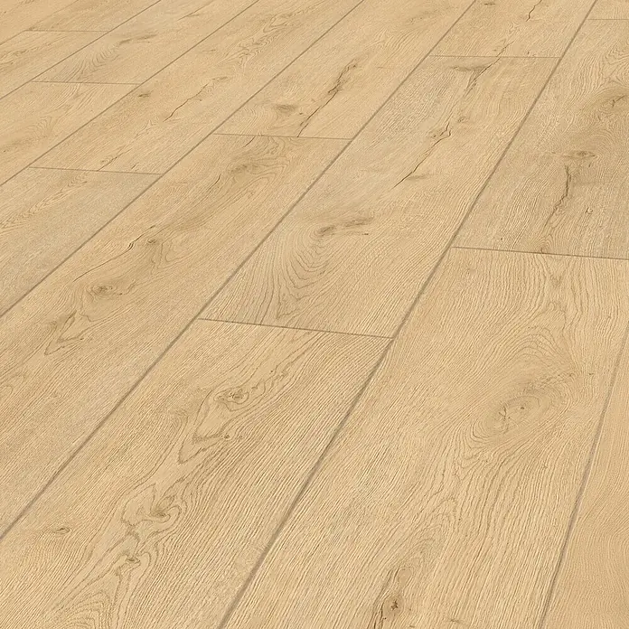Vinylboden Rigid - Eiche Telemark, Landhausdiele, 1.295 x 240 x 6 mm - Heller Holzfußboden mit Naturmaserung in Dielen verlegt.