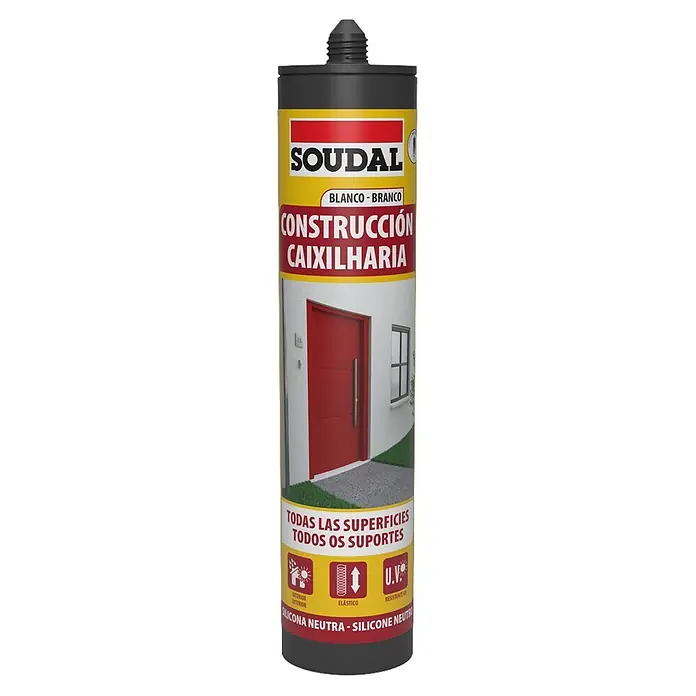 Soudal Silicona Neutra Construcción - Blanco, 290 ml - Sellador de silicona neutra blanco Soudal en cartucho para construcción y carpintería, elástico y resistente a UV.